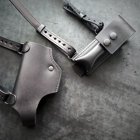 Шкіряна оперативна кобура під Glock 17 | із двома магазинами| чорна — фото 10