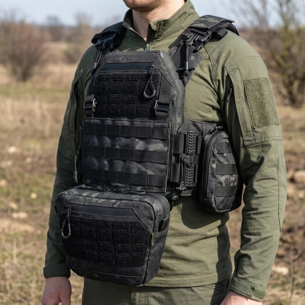 Комплект Плитонока Kiborg GU Gen.2 з двома підсумками та захистом 1 класу Чорний Мультикам