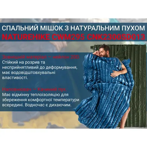 Спальний мішок з натуральним пухом Naturehike CWM295 CNK2300SD013, блакитний — фото 10