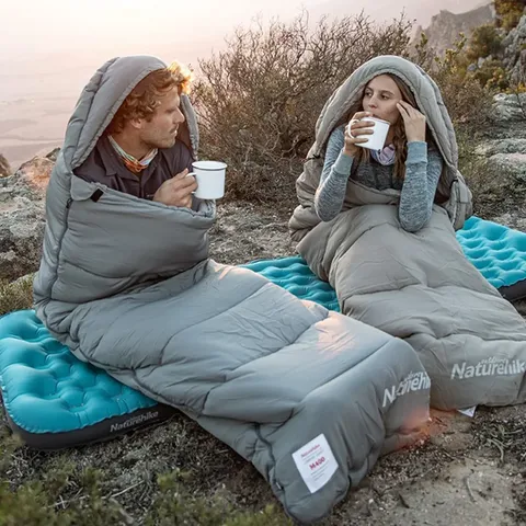 Спальний мішок з капюшоном із звичайним мішком для зберігання Naturehike M300 CNK2350WS023, сірий, лівий — фото 11