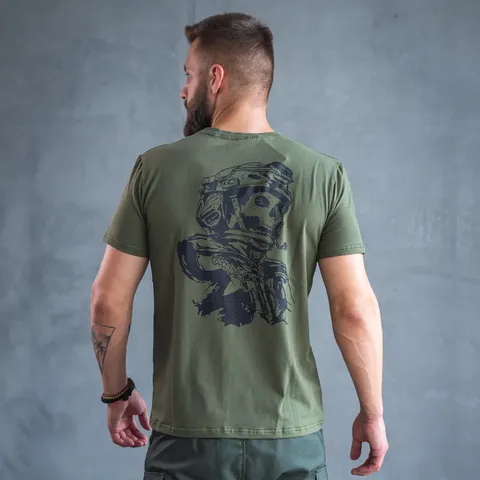 Футболка з принтом Skull Soldier кулір шовкографія хакі — фото 7