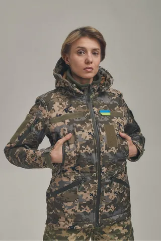 Зимова утеплена жіноча FS куртка-трансформер Soft Shell 2в1, піксель — фото 4
