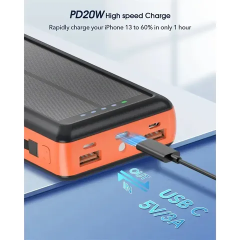 Зарядний пристрій на сонячних батареях Powerbank 619S 20000mAh із ліхтариком та швидкою зарядкою — фото 7