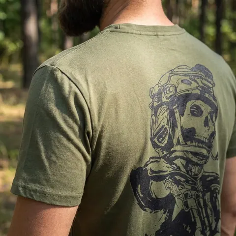 Футболка з принтом Skull Soldier кулір шовкографія хакі — фото 3