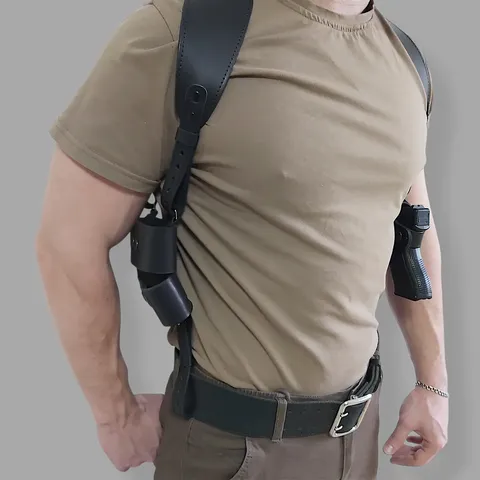 Шкіряна оперативна кобура під Glock 17 | із двома магазинами| чорна — фото 5