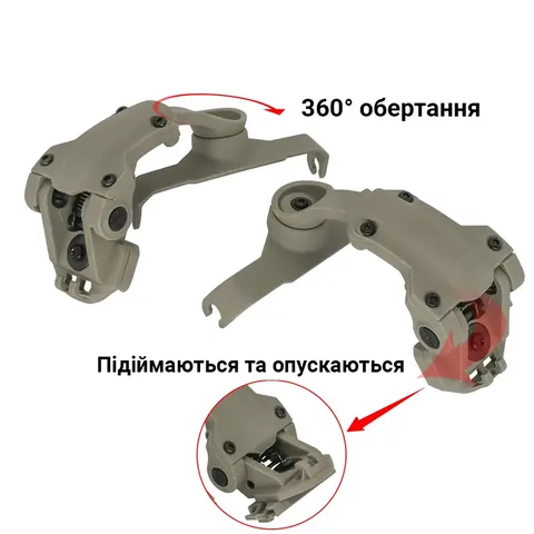 Кріплення для навушників Walker's Razor на рейки ARC - NeckFlip Helmet Rail Mount Kit (TAN) — фото 6