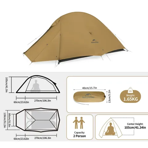 Намет надлегкий двомісний Naturehike Cloud Up Pro CNK2350WS020, коричневий — фото 5