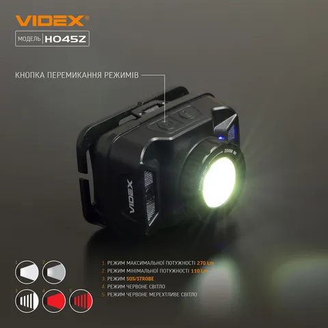 Налобний світлодіодний ліхтарик VIDEX VLF-H045Z 270Lm 5000K — фото 8