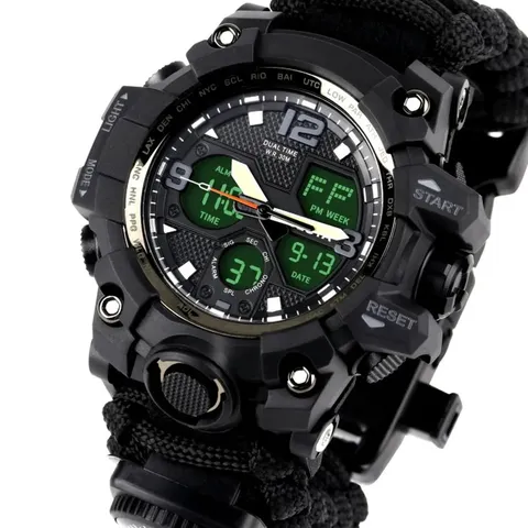 Чоловічий водостійкий тактичний годинник Besta Life Pro AllBlack з компасом — фото 4