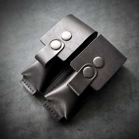 Шкіряний підсумок під магазин Glock 19 (паучер)| подвійний, чорний
