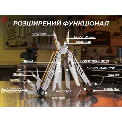 Мультитул Ganzo G305, (18.2 см) 17 функцій + біти та чохол — фото 7