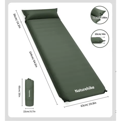 Килимок самонадувний одномісний з подушкою Naturehike CNK2450WS020, 100 мм, темно-зелений — фото 4