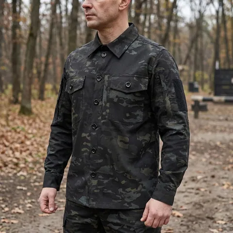 Сорочка тактична Operator 5 Twill чорний мультикам на ґудзиках