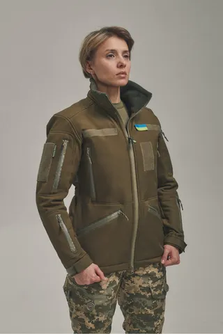 Зимова утеплена жіноча FS куртка-трансформер Soft Shell 2в1, хакі — фото 7
