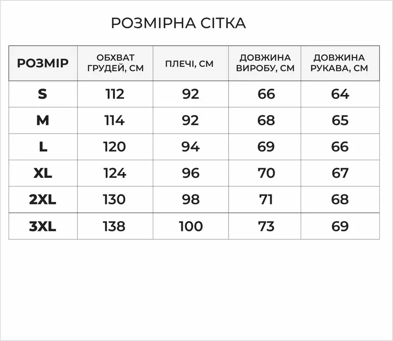 Таблиця розмірів Літня штормова куртка BR Multicam | Вітро- та вологозахист | Легка та дихаюча