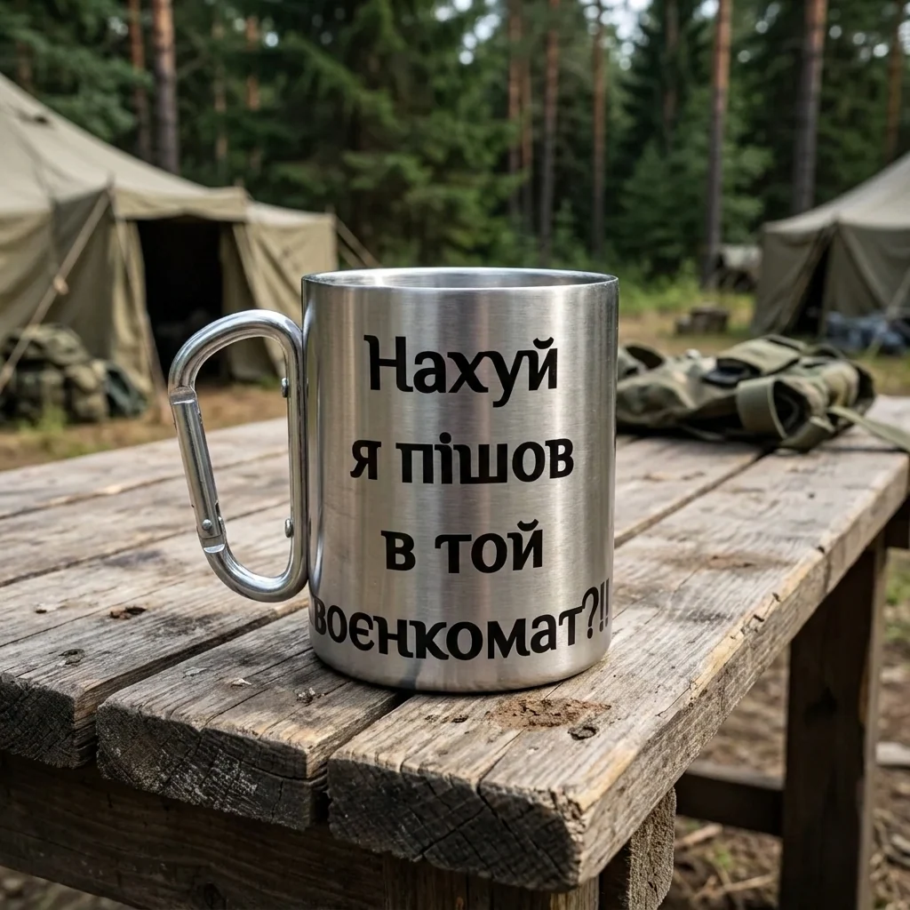 Кружка сталева з карабіном 300 мл сублімація На я пішов в той воєнкомат?!!