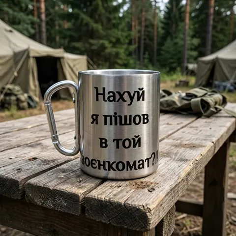 Кружка сталева з карабіном 300 мл сублімація На я пішов в той воєнкомат?!!