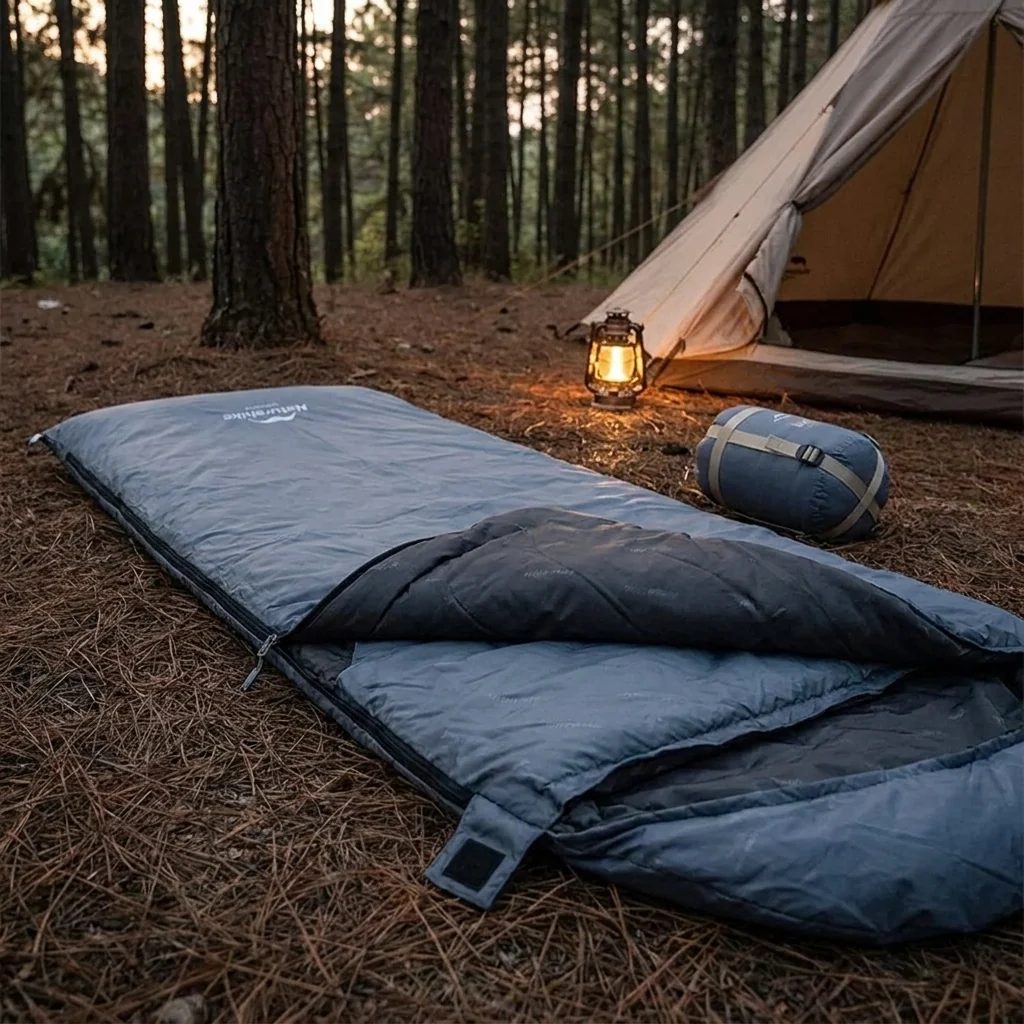 Спальник надлегкий Naturehike Ultralight LW180 NH21MSD09 правий, (15°C), p-p M, сіро-синій