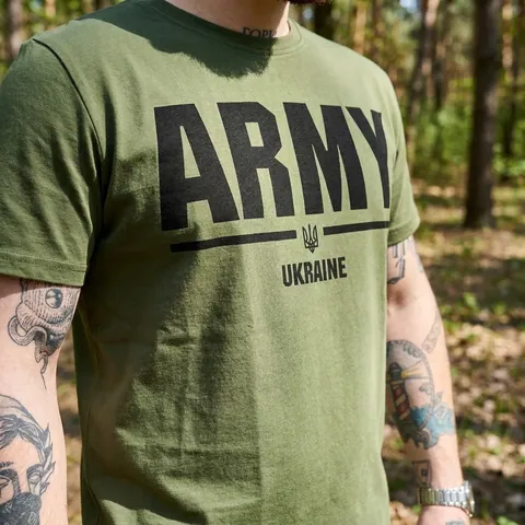 Футболка з принтом ARMY кулір хакі — фото 3