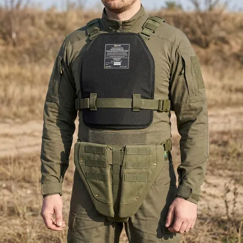 Захист паху (напашник) потрійний Kiborg з балістичним пакетом 1 клас захисту Militex Khaki