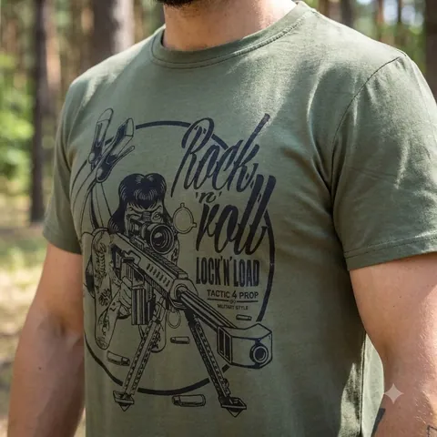 Футболка з принтом Rock n Roll кулір шовкографія хакі — фото 3