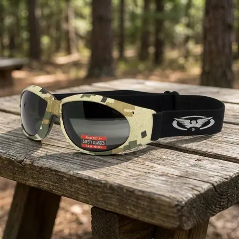 Окуляри захисні з ущільнювачем Global Vision Eliminator Camo Pixel (gray), сірі в камуфльованій оправі, Камуфляж