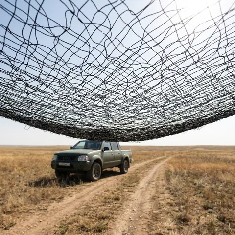 Антидронова сітка (9×6 м) вічко 70 мм, нитка 1,8 мм, чорна міцна сітка для захисту техніки та позицій