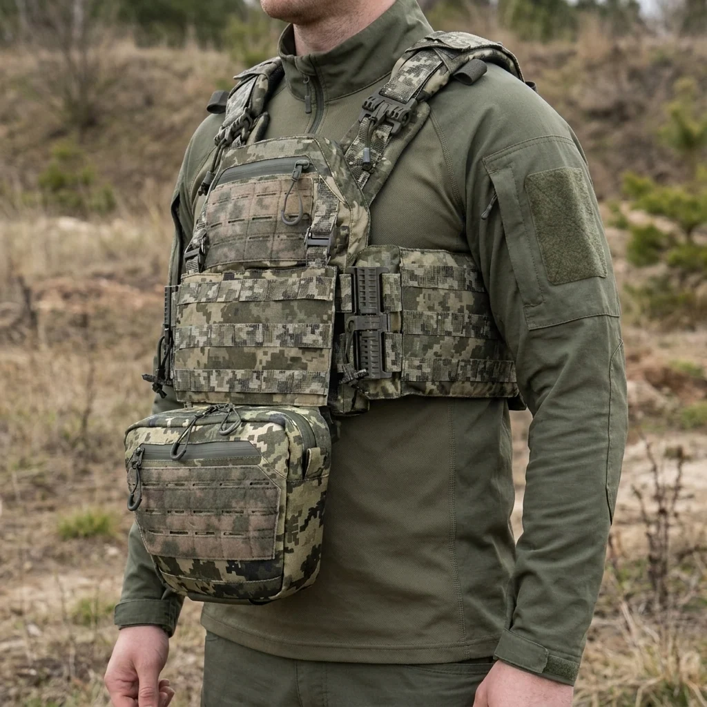 Комплект плитоноска Kiborg Gen.2 + 2 підсумки з балістичним захистом 2 класу — Піксель