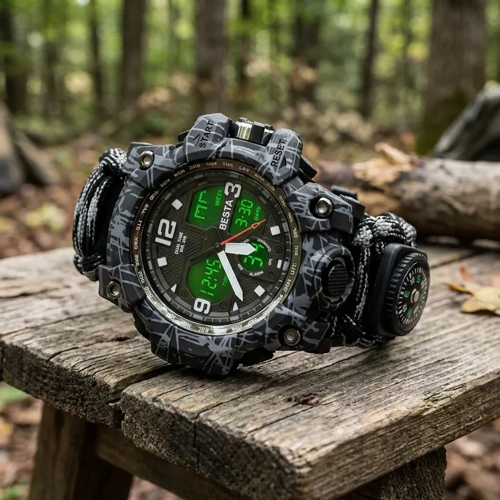 Чоловічий водостійкий тактичний годинник Besta Life Pro Grey з компасом