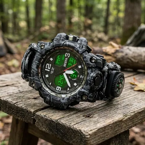 Чоловічий водостійкий тактичний годинник Besta Life Pro Grey з компасом