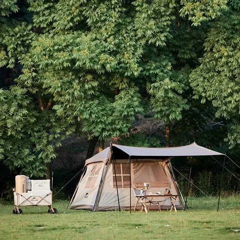 Намет з навісом Naturehike Village CNK2300ZP022, коричневий великий — фото 11