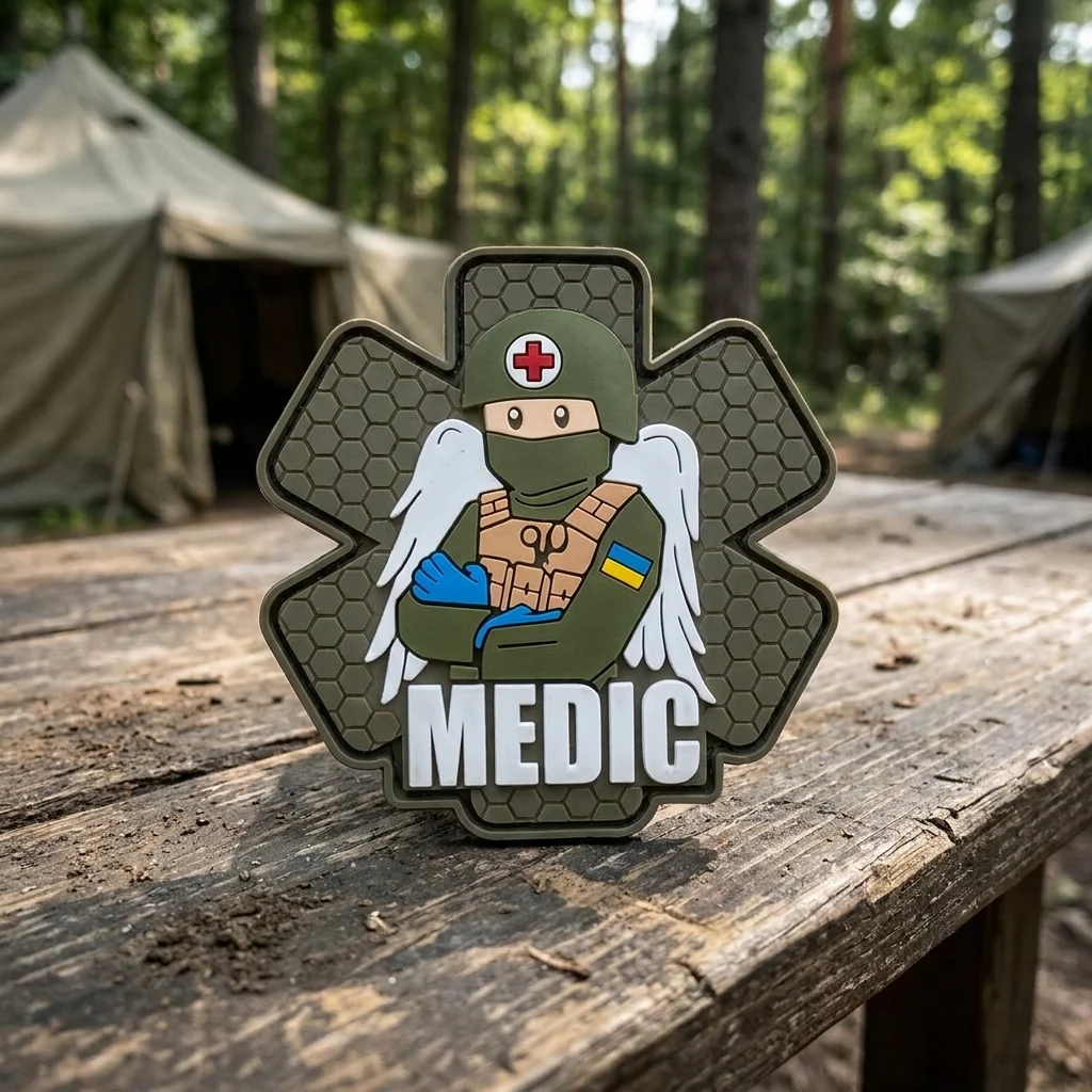 ПВХ патч (шеврон) "Військовий медик" олива