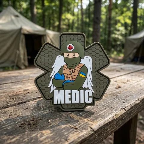 ПВХ патч (шеврон) "Військовий медик" олива