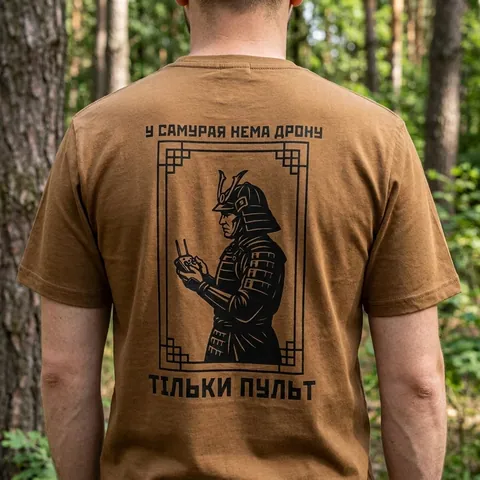 Футболка з принтом У самурая нема дрону кулір шовкографія койот — фото 3