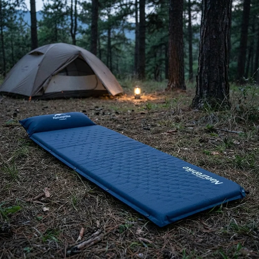 Килимок самонадувний з подушкою Naturehike NH15Q002-D, 25мм, блакитний