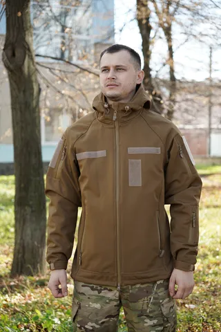 Куртка Windproof Softshell вітрозахисна (койот), водостійка, фліс 320 г/м² — фото 9