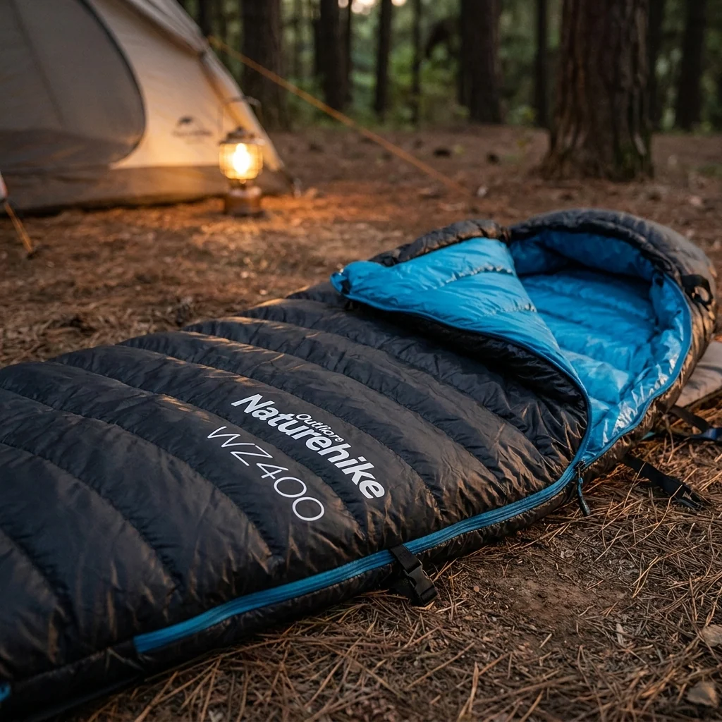 Спальник з натуральним пухом Naturehike CW400 NH18C400-D, p-р L, чорно-блакитний