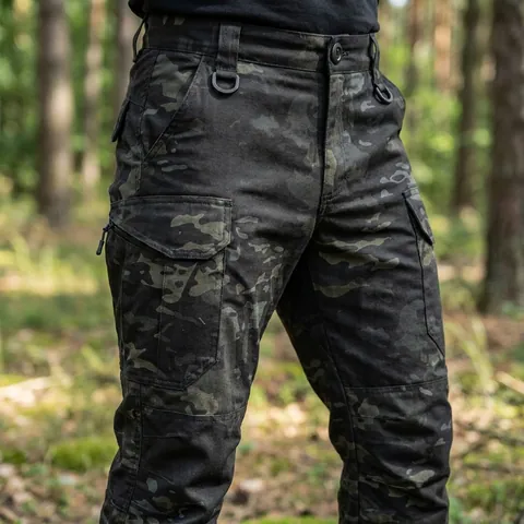 Тактичні штани UA Twill Black Multicam з посиленими колінами та 8 кишенями — фото 3