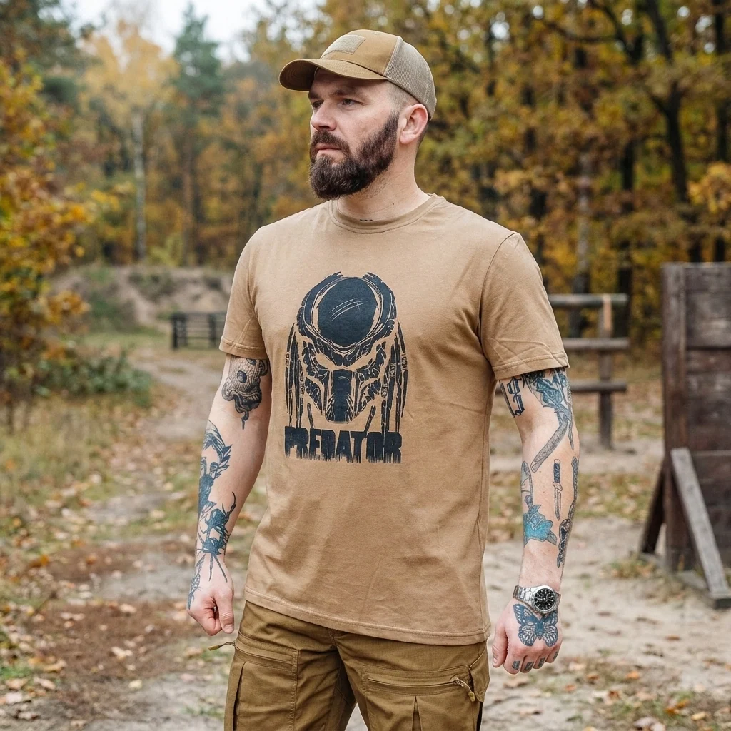 Футболка з принтом PREDATOR кулір шовкографія койот