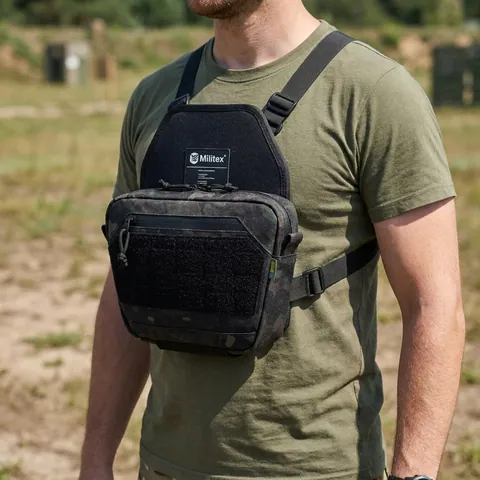 Сумка-напашник M Kiborg з балістичним пакетом 2 клас захисту PE Militex GU Сordura Black Multicam