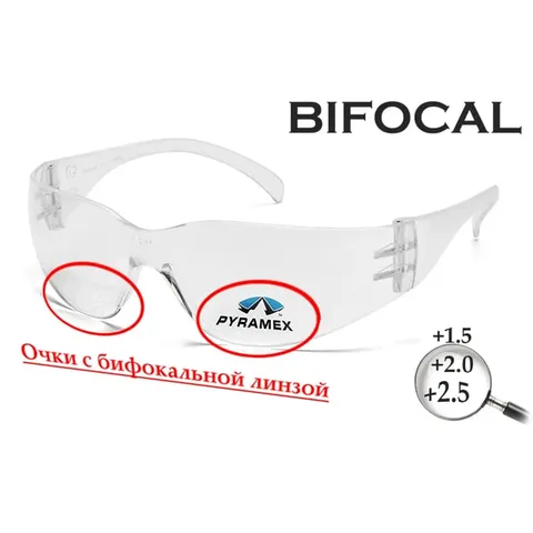Окуляри біфокальні (захисні) Pyramex Intruder Bifocal (+2.5) (clear) прозорі біфокальні лінзи з діоптриями, Прозорий — фото 4