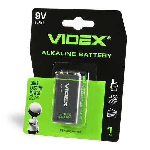 Лужна батарейка Videx 6LR61/9V (Крона) 1шт BLISTER — фото 3
