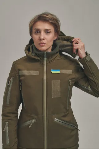 Зимова утеплена жіноча FS куртка-трансформер Soft Shell 2в1, хакі — фото 6