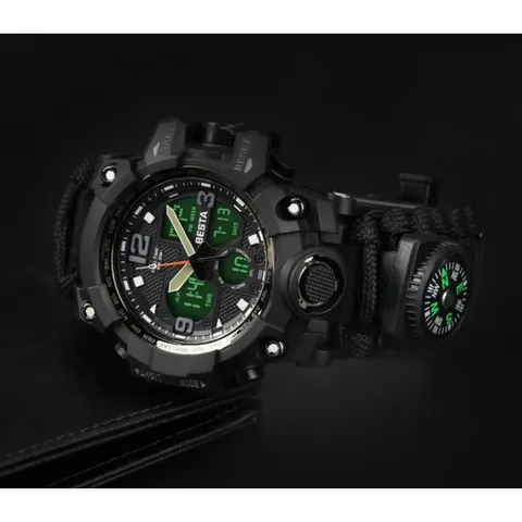 Чоловічий водостійкий тактичний годинник Besta Life Pro AllBlack з компасом — фото 3