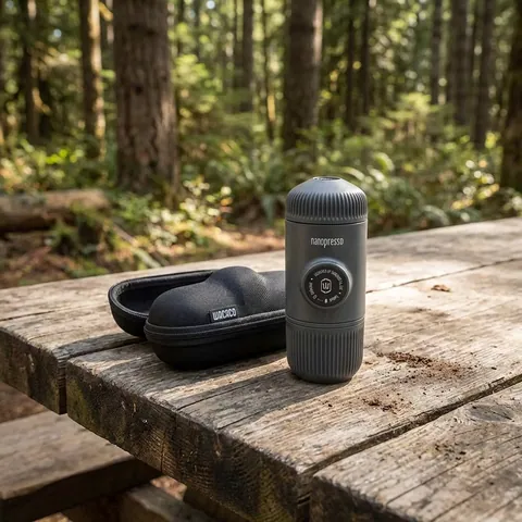 Портативна еспресо-кавоварка Wacaco Nanopresso сіра з чохлом, механічна, для меленої кави