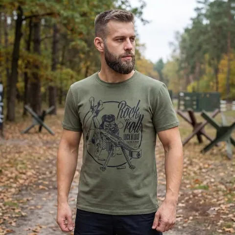 Футболка з принтом Rock n Roll кулір шовкографія хакі