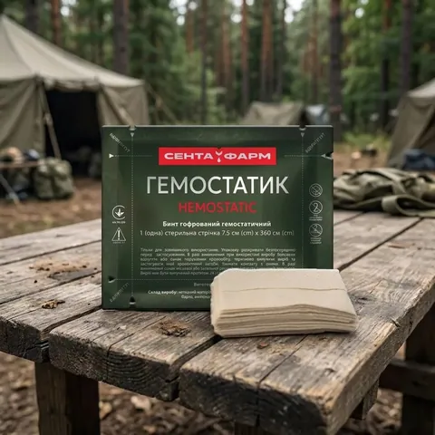 Кровоспинний гемостатичний бинт ГЕМОСТАТИК 3.6*7.5 см