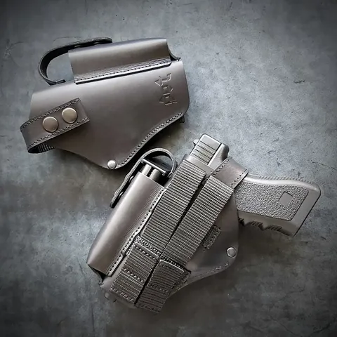 Шкіряна кобура під GLOCK 17 на MOLLE, чорна