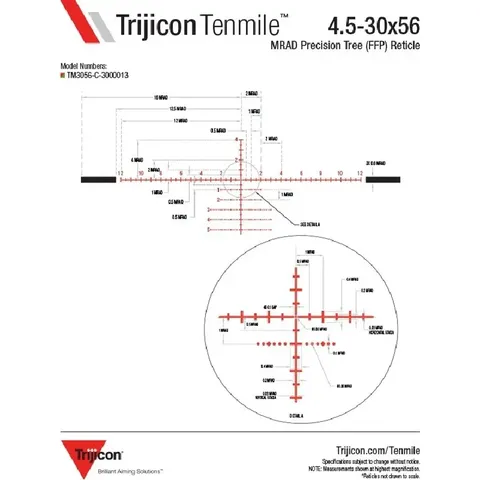 Приціл оптичний Trijicon Tenmile 4.5-30x56 Red/Green MRAD Precision Tree FFP — фото 7