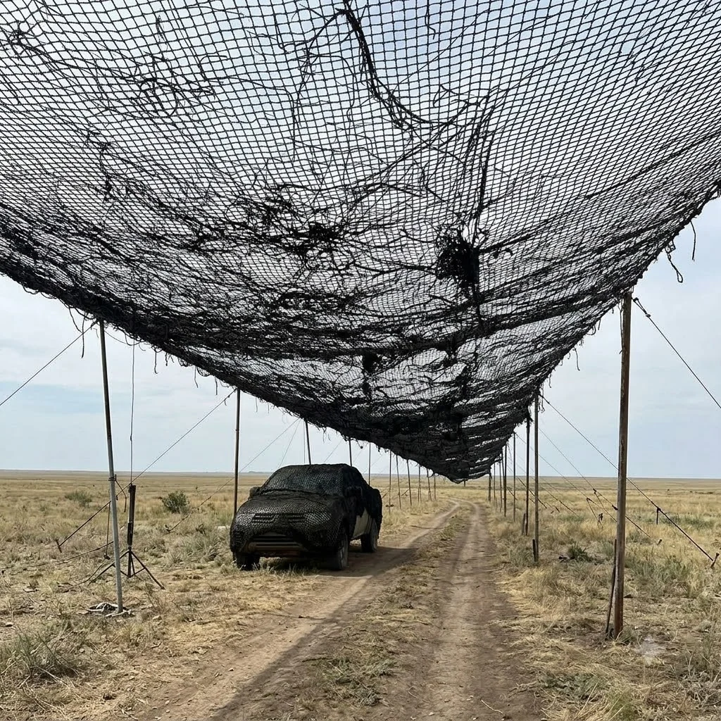 Антидронова сітка (6×65 м) вічко 50 мм, нитка 1,8 мм, чорна міцна сітка для захисту техніки та позицій
